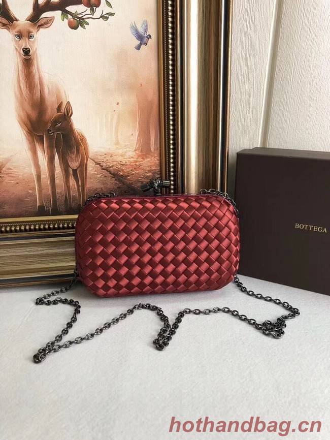 BOTTEGA VENETA Knot snakeskin-trimmed satin clutch 62548 Burgundy