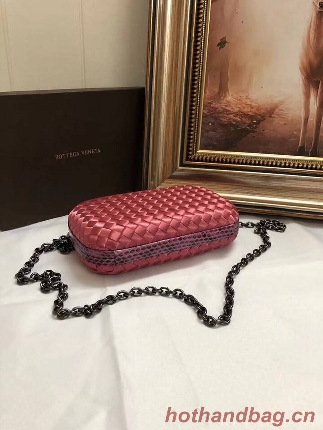 BOTTEGA VENETA Knot snakeskin-trimmed satin clutch 62548 Watermelon Red