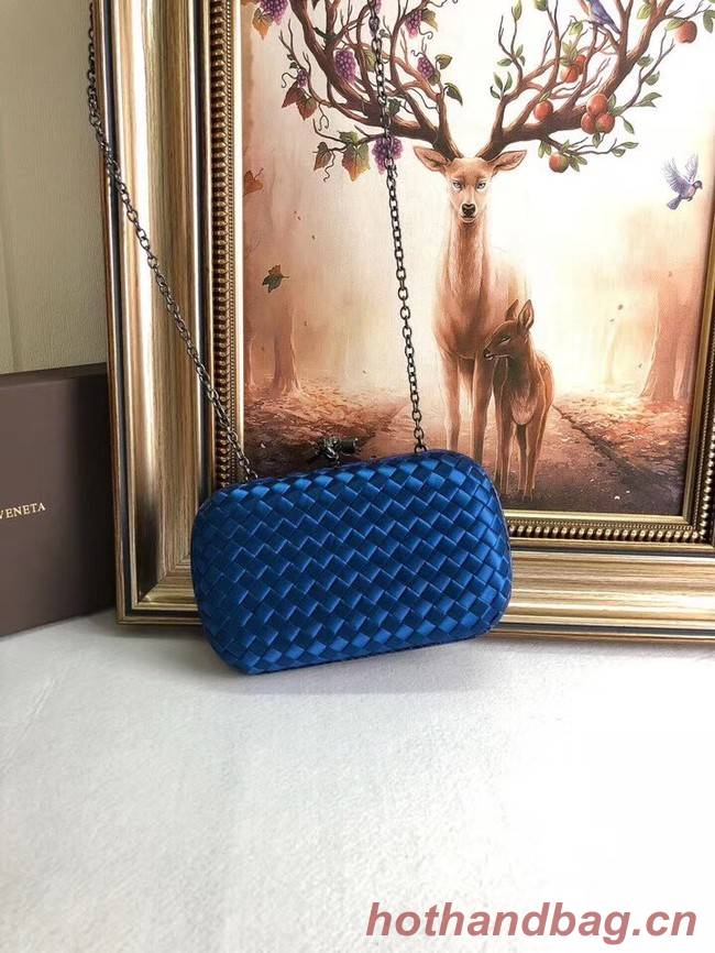 BOTTEGA VENETA Knot snakeskin-trimmed satin clutch 62548 blue