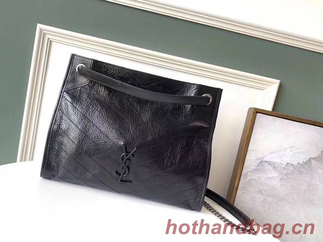 SAINT LAURENT NIKI MEDIUM SHOPPING BAG IN CRINKLED VINTAGE LEATHER 5814 black