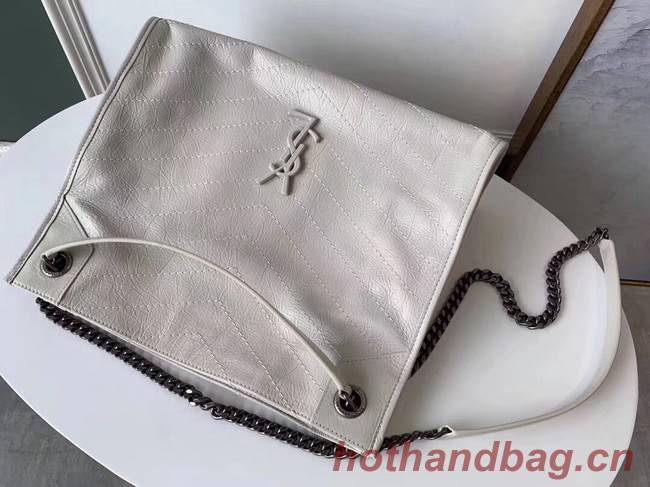 SAINT LAURENT NIKI MEDIUM SHOPPING BAG IN CRINKLED VINTAGE LEATHER 5814 white