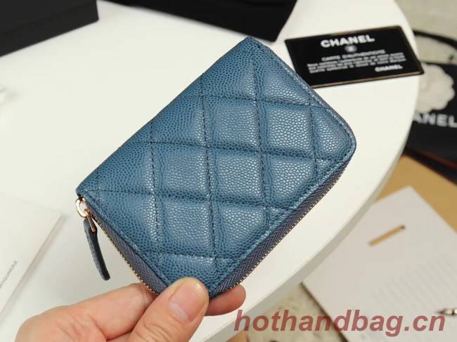 Chanel classic card holder Grained Calfskin & Gold-Tone Metal A69271 Blue