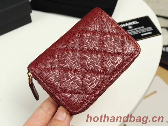 Chanel classic card holder Grained Calfskin & Gold-Tone Metal A69271 Burgundy