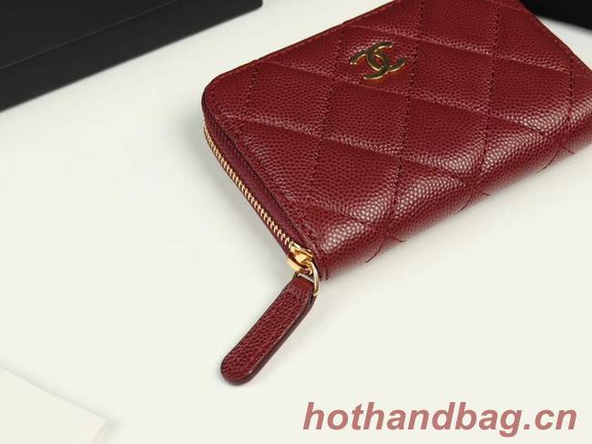 Chanel classic card holder Grained Calfskin & Gold-Tone Metal A69271 Burgundy