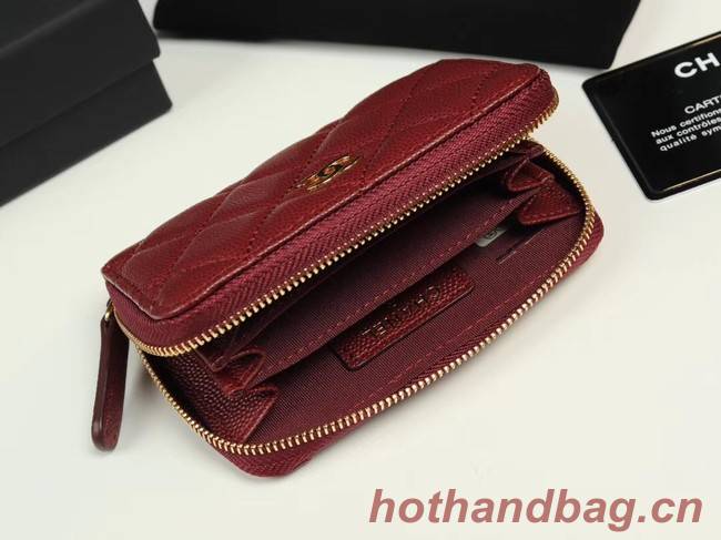 Chanel classic card holder Grained Calfskin & Gold-Tone Metal A69271 Burgundy