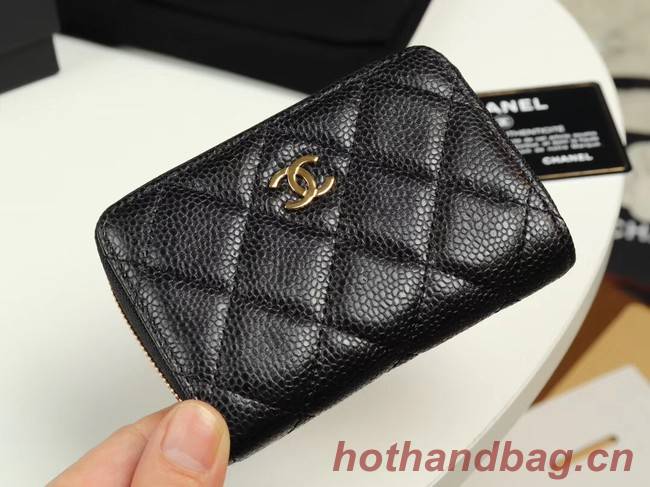 Chanel classic card holder Grained Calfskin & Gold-Tone Metal A69271 black