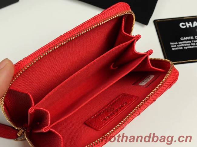 Chanel classic card holder Grained Calfskin & Gold-Tone Metal A69271 red