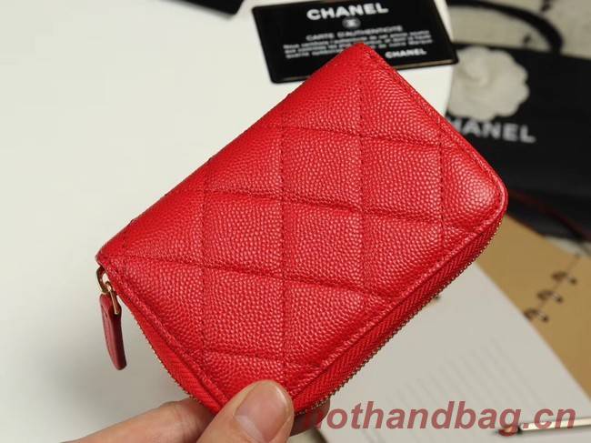 Chanel classic card holder Grained Calfskin & Gold-Tone Metal A69271 red