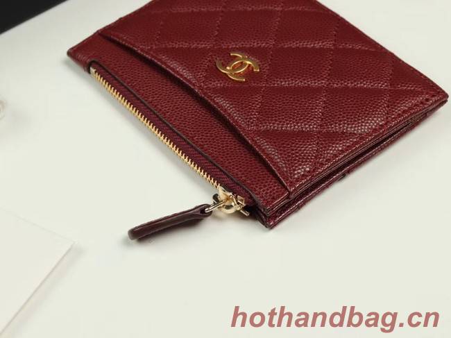 Chanel classic card holder Grained Calfskin & Gold-Tone Metal A84105 Burgundy