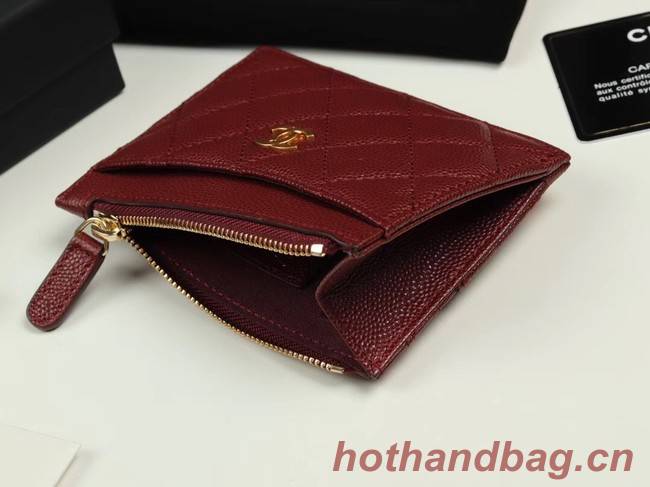 Chanel classic card holder Grained Calfskin & Gold-Tone Metal A84105 Burgundy