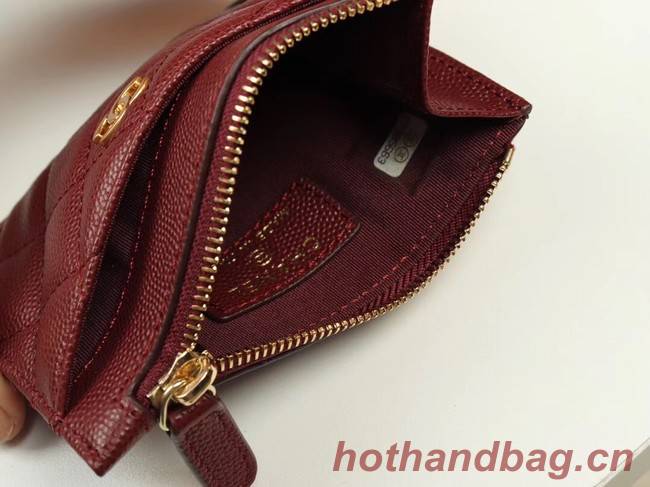 Chanel classic card holder Grained Calfskin & Gold-Tone Metal A84105 Burgundy