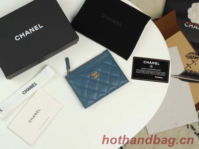 Chanel classic card holder Grained Calfskin & Gold-Tone Metal A84105 blue