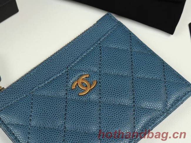 Chanel classic card holder Grained Calfskin & Gold-Tone Metal A84105 blue