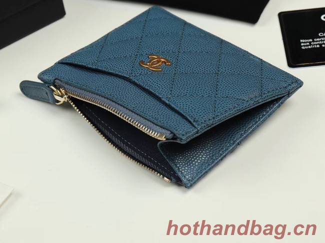 Chanel classic card holder Grained Calfskin & Gold-Tone Metal A84105 blue