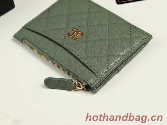 Chanel classic card holder Grained Calfskin & Gold-Tone Metal A84105 green