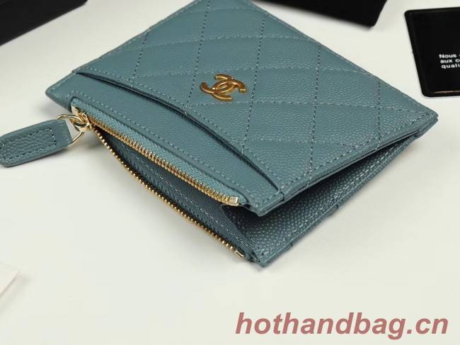 Chanel classic card holder Grained Calfskin & Gold-Tone Metal A84105 sky blue