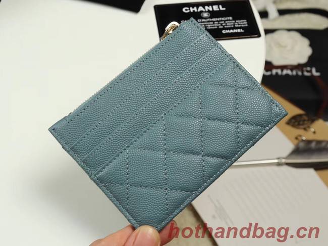 Chanel classic card holder Grained Calfskin & Gold-Tone Metal A84105 sky blue