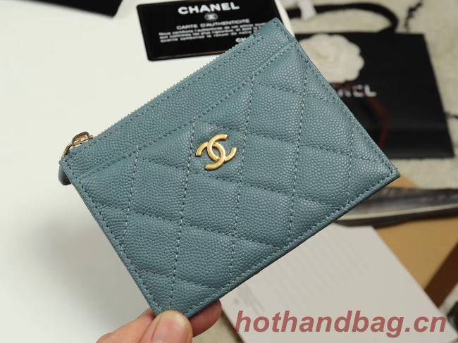 Chanel classic card holder Grained Calfskin & Gold-Tone Metal A84105 sky blue