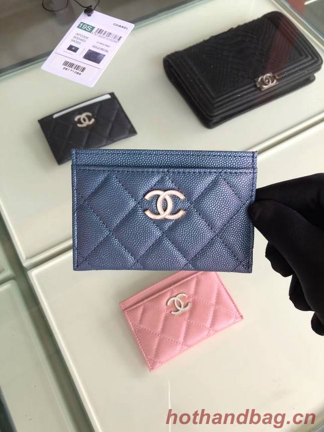 Chanel classic card holder Grained Calfskin & Gold-Tone Metal B31510 blue