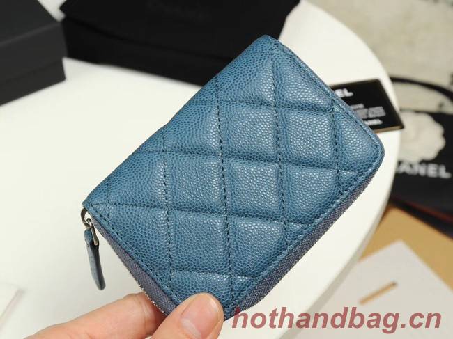 Chanel classic card holder Grained Calfskin & silver-Tone Metal A69271 Blue