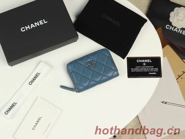 Chanel classic card holder Grained Calfskin & silver-Tone Metal A69271 Blue