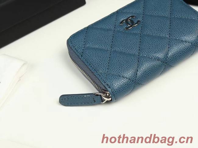 Chanel classic card holder Grained Calfskin & silver-Tone Metal A69271 Blue