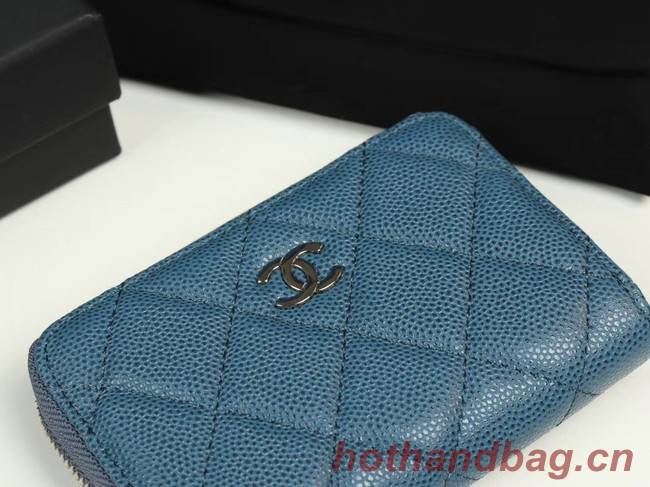 Chanel classic card holder Grained Calfskin & silver-Tone Metal A69271 Blue