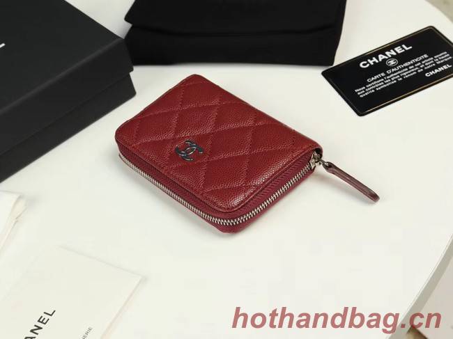 Chanel classic card holder Grained Calfskin & silver-Tone Metal A69271 Burgundy