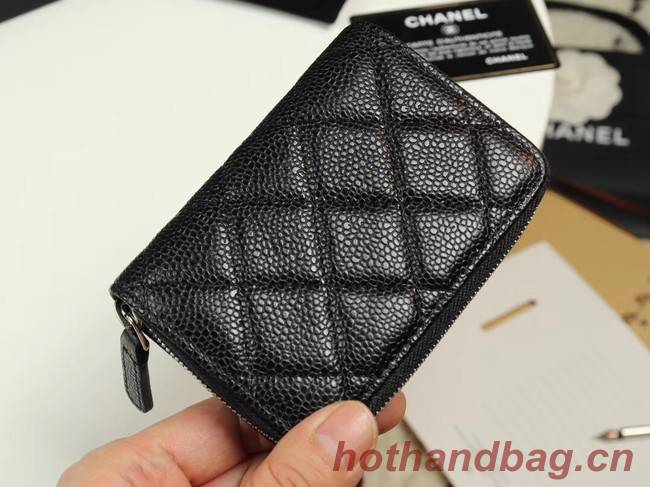 Chanel classic card holder Grained Calfskin & silver-Tone Metal A69271 black