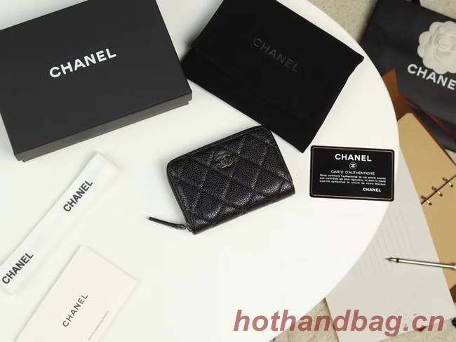 Chanel classic card holder Grained Calfskin & silver-Tone Metal A69271 black