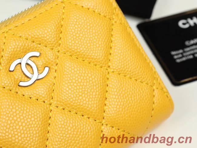 Chanel classic card holder Grained Calfskin & silver-Tone Metal A69271 yellow