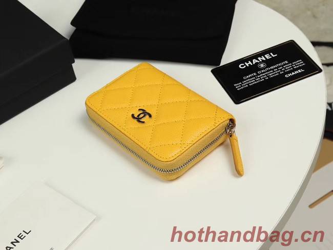 Chanel classic card holder Grained Calfskin & silver-Tone Metal A69271 yellow