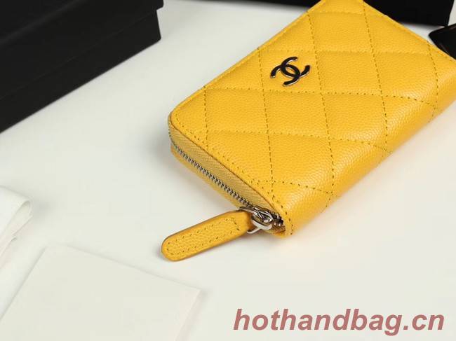 Chanel classic card holder Grained Calfskin & silver-Tone Metal A69271 yellow