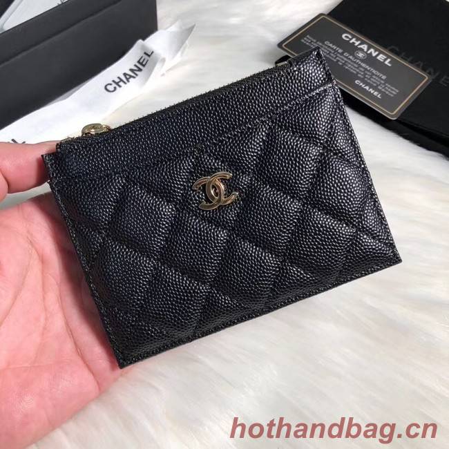 Chanel classic card holder Grained Calfskin & Gold-Tone Metal A84105 black