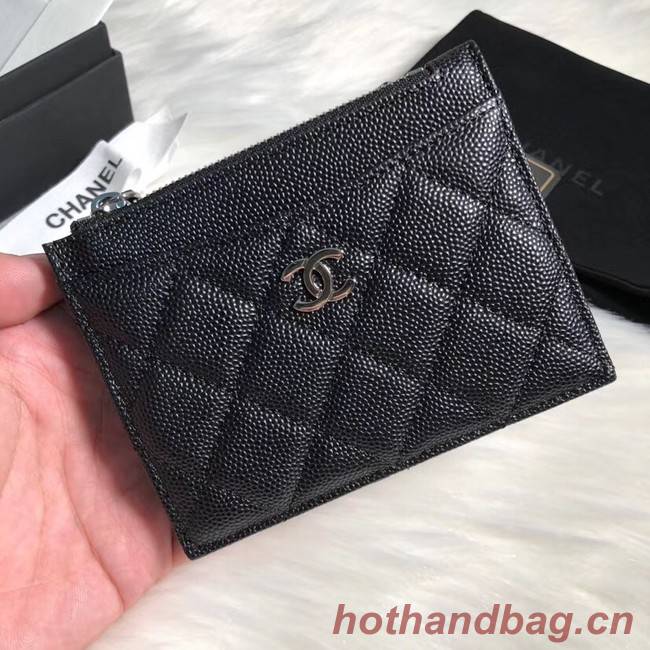 Chanel classic card holder Grained Calfskin & silver-Tone Metal A84105 black