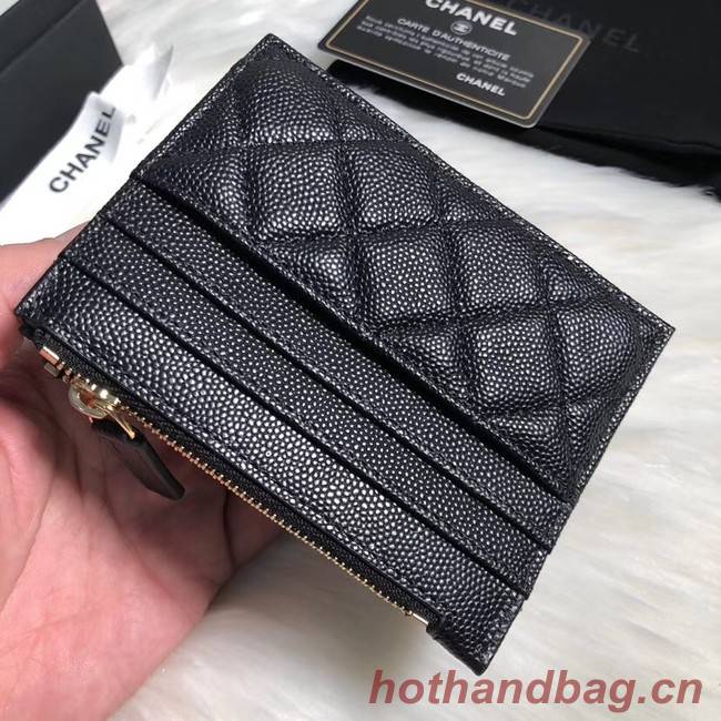 Chanel classic card holder Grained Calfskin & Gold-Tone Metal A84105 black