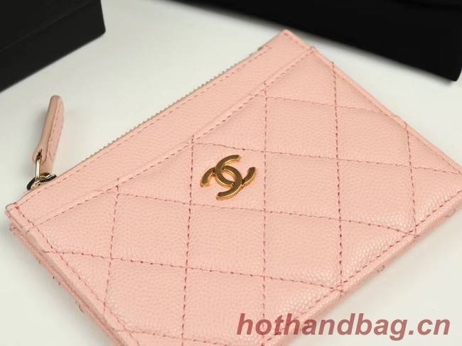 Chanel classic card holder Grained Calfskin & Gold-Tone Metal A84105 pink