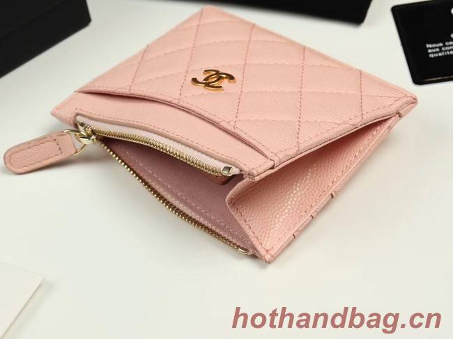 Chanel classic card holder Grained Calfskin & Gold-Tone Metal A84105 pink