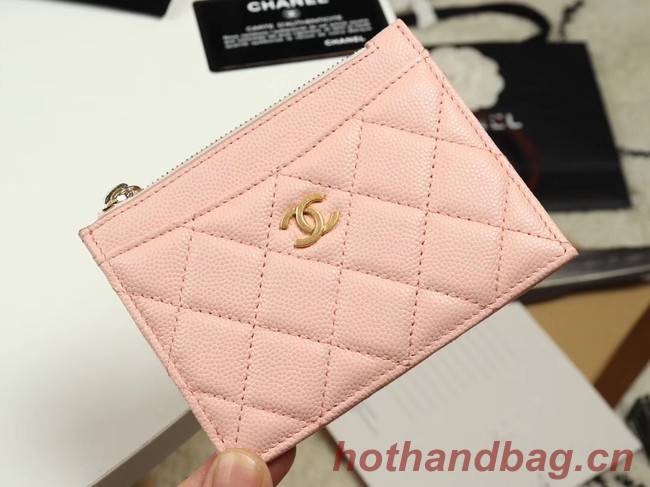 Chanel classic card holder Grained Calfskin & Gold-Tone Metal A84105 pink