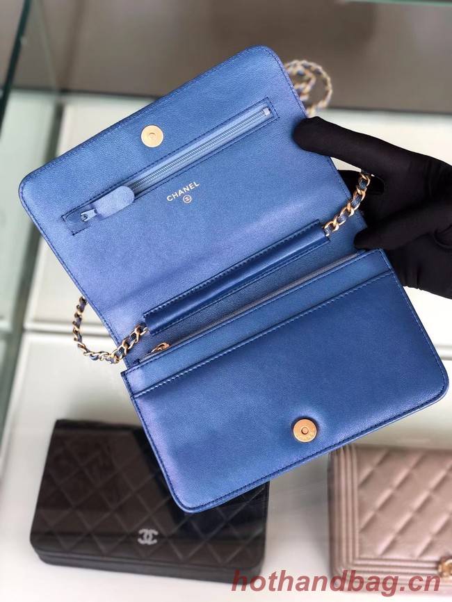 BOY CHANEL Original Wallet on Chain & Gold-Tone Metal B80287 blue