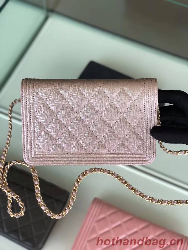 BOY CHANEL Original Wallet on Chain & Gold-Tone Metal B80287 light Pink