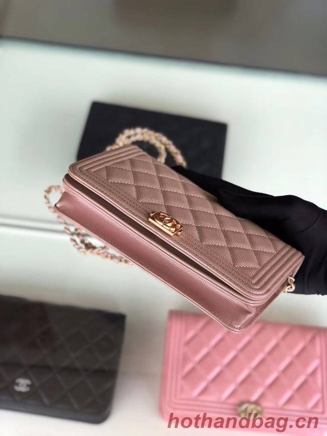 BOY CHANEL Original Wallet on Chain & Gold-Tone Metal B80287 light Pink