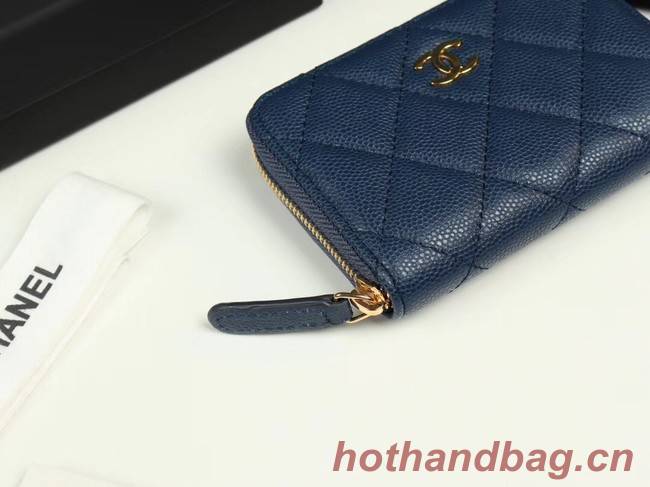 Chanel classic card holder Grained Calfskin & Gold-Tone Metal A69271 dark Blue