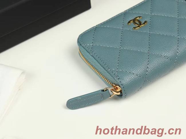 Chanel classic card holder Grained Calfskin & Gold-Tone Metal A69271 light Blue