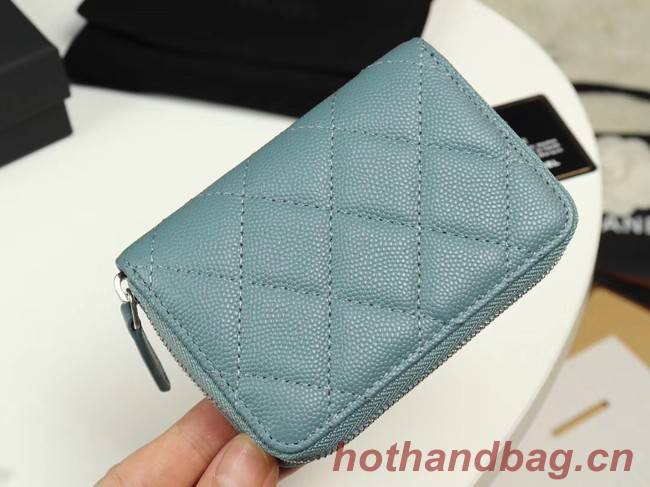 Chanel classic card holder Grained Calfskin & silver-Tone Metal A69271 light Blue