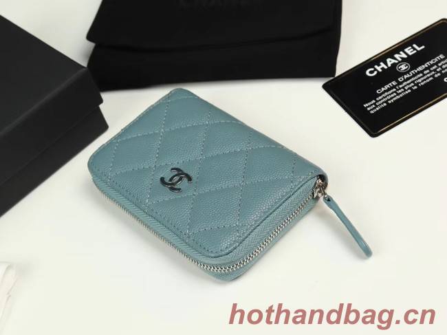 Chanel classic card holder Grained Calfskin & silver-Tone Metal A69271 light Blue