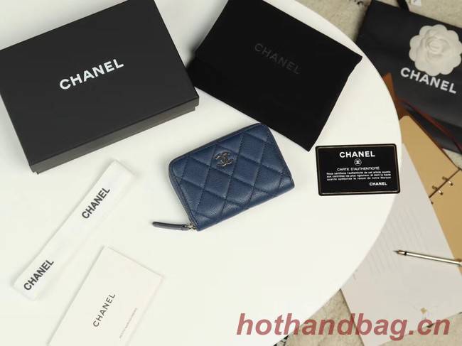 Chanel classic card holder Grained Calfskin & silver-Tone Metal A69271 sky Blue