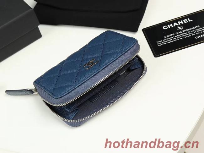 Chanel classic card holder Grained Calfskin & silver-Tone Metal A69271 sky Blue