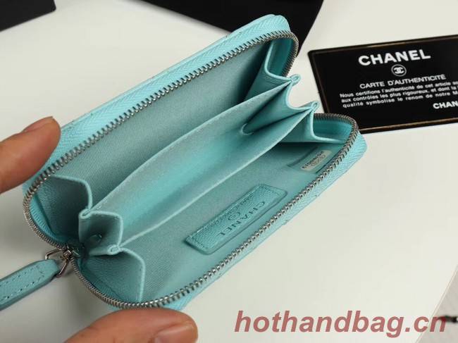 Chanel classic card holder Grained Calfskin & silver-Tone Metal A69271 sky Blue