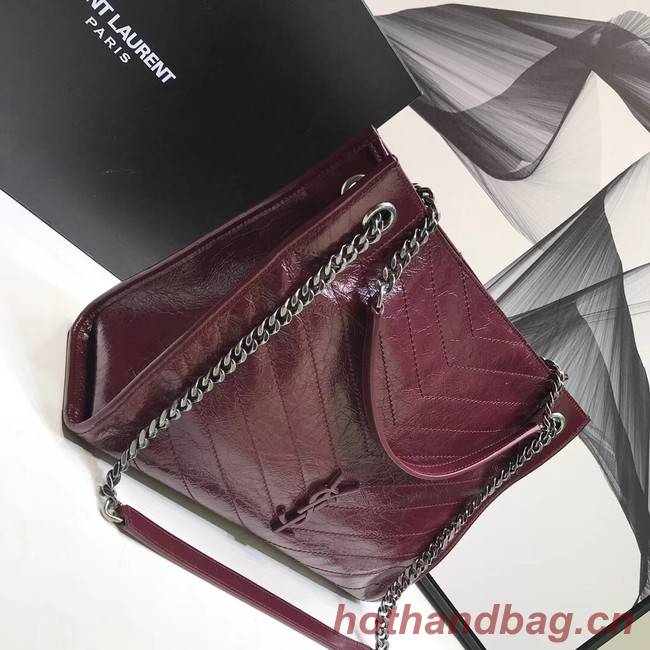 SAINT LAURENT NIKI MEDIUM SHOPPING BAG IN CRINKLED VINTAGE LEATHER 5814 Burgundy